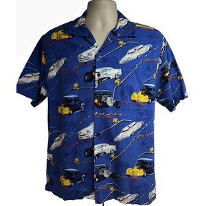 Bluewater Wear Vintage Hawaiian Blue Button Shirt Medium Pocket Classic Hot Rods
